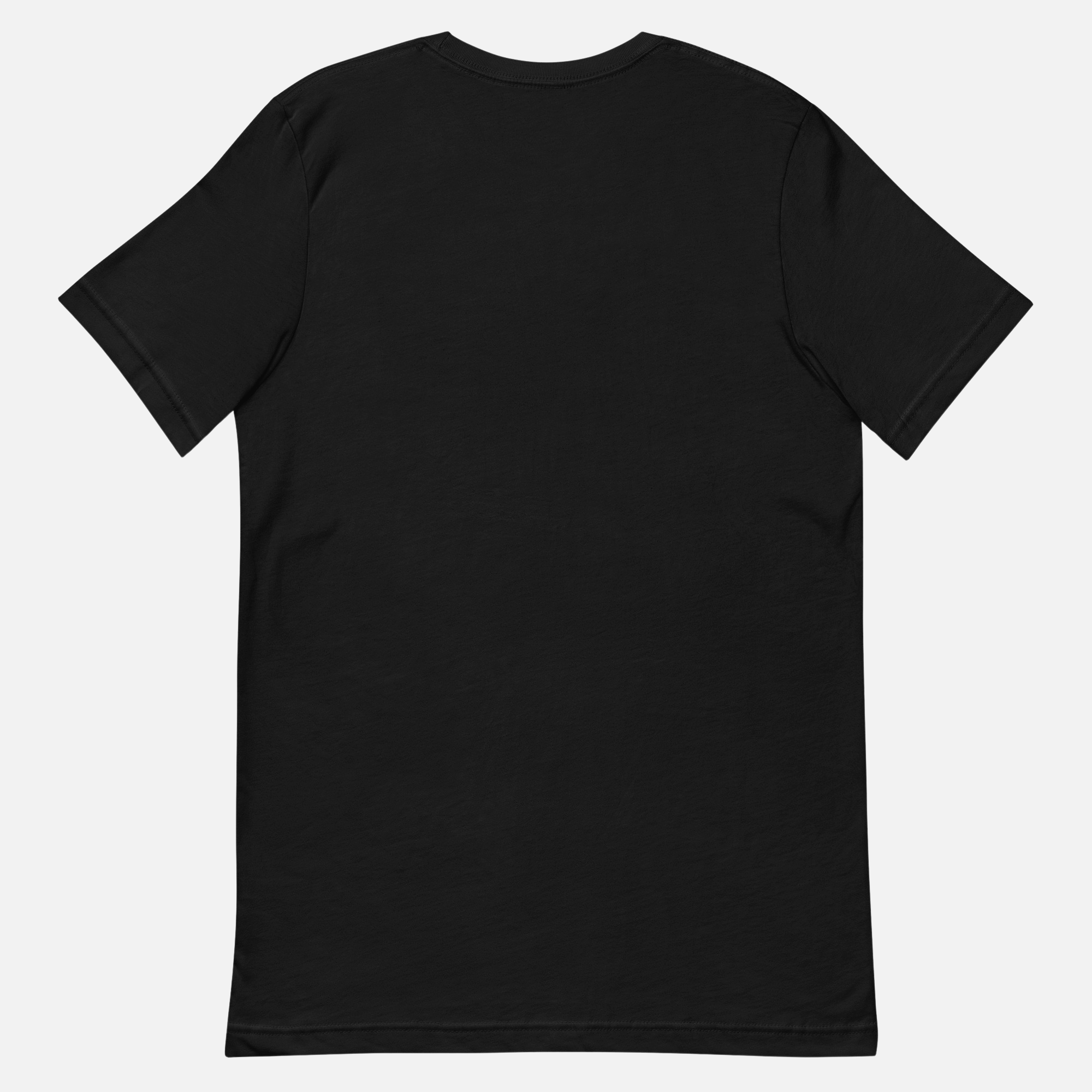 Black t-shirt on a light grey background