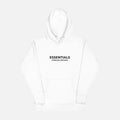 White hoodie with 'ESSENTIALS Sterling Antonio' text on a white background