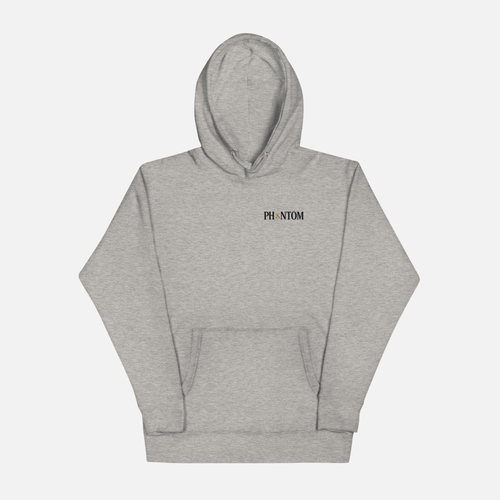 Gray hoodie with 'PHANTOM' logo on a white background