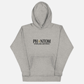 Gray hoodie with a black dog illustration on a white background
