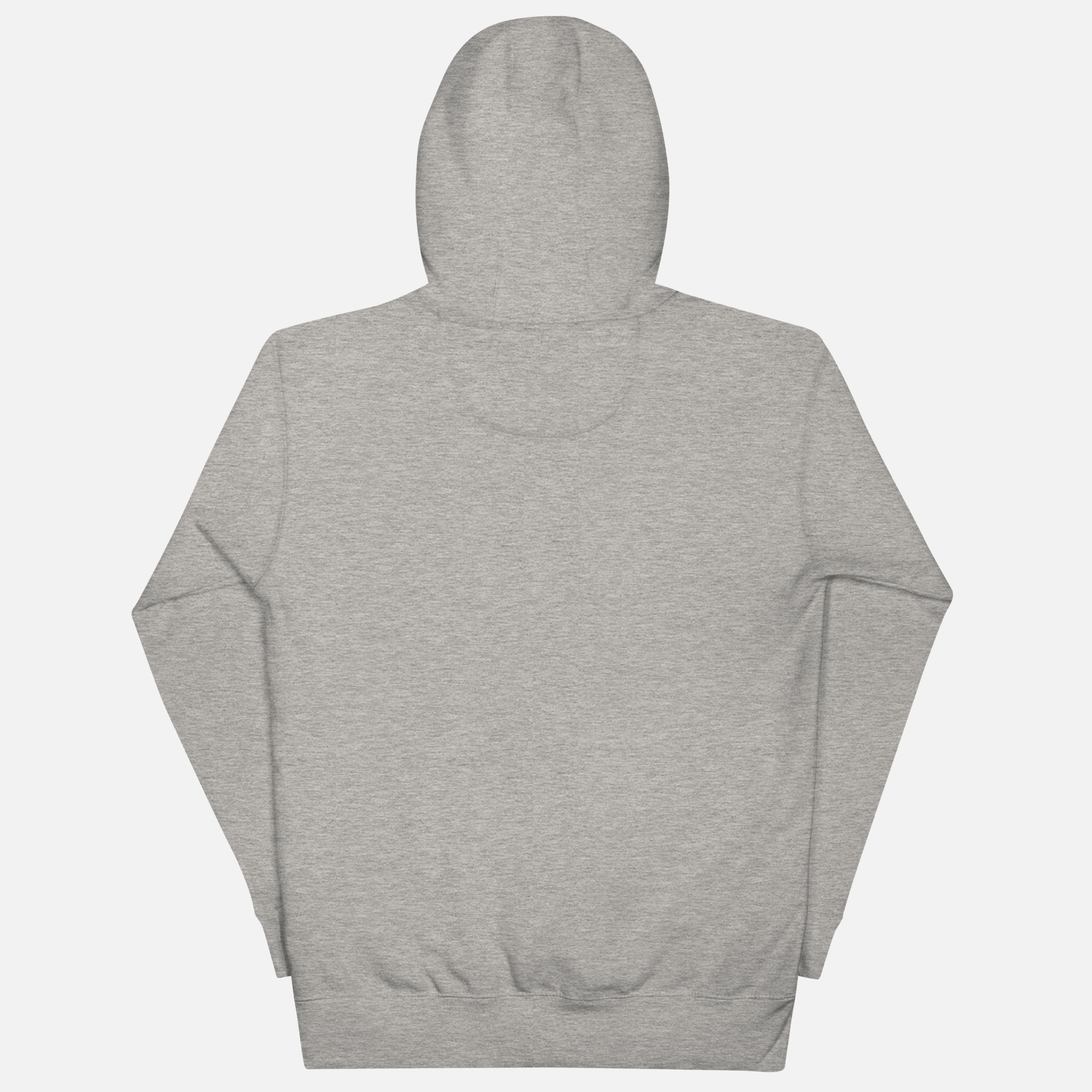 Gray hoodie with colorful graphic designs on the back against a white background