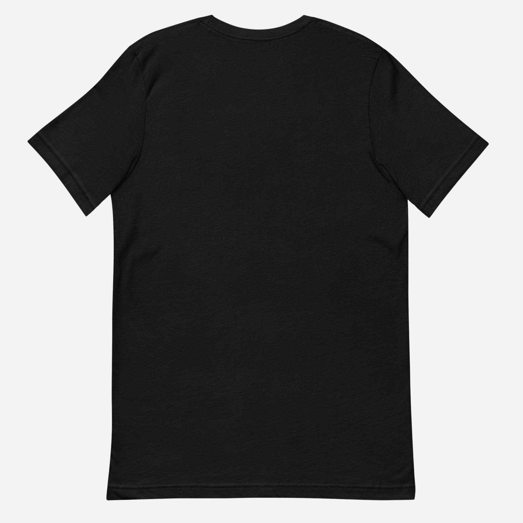 Back view of black Sterling Antonio cotton jersey t-shirt with minimalist plain design on light grey background.