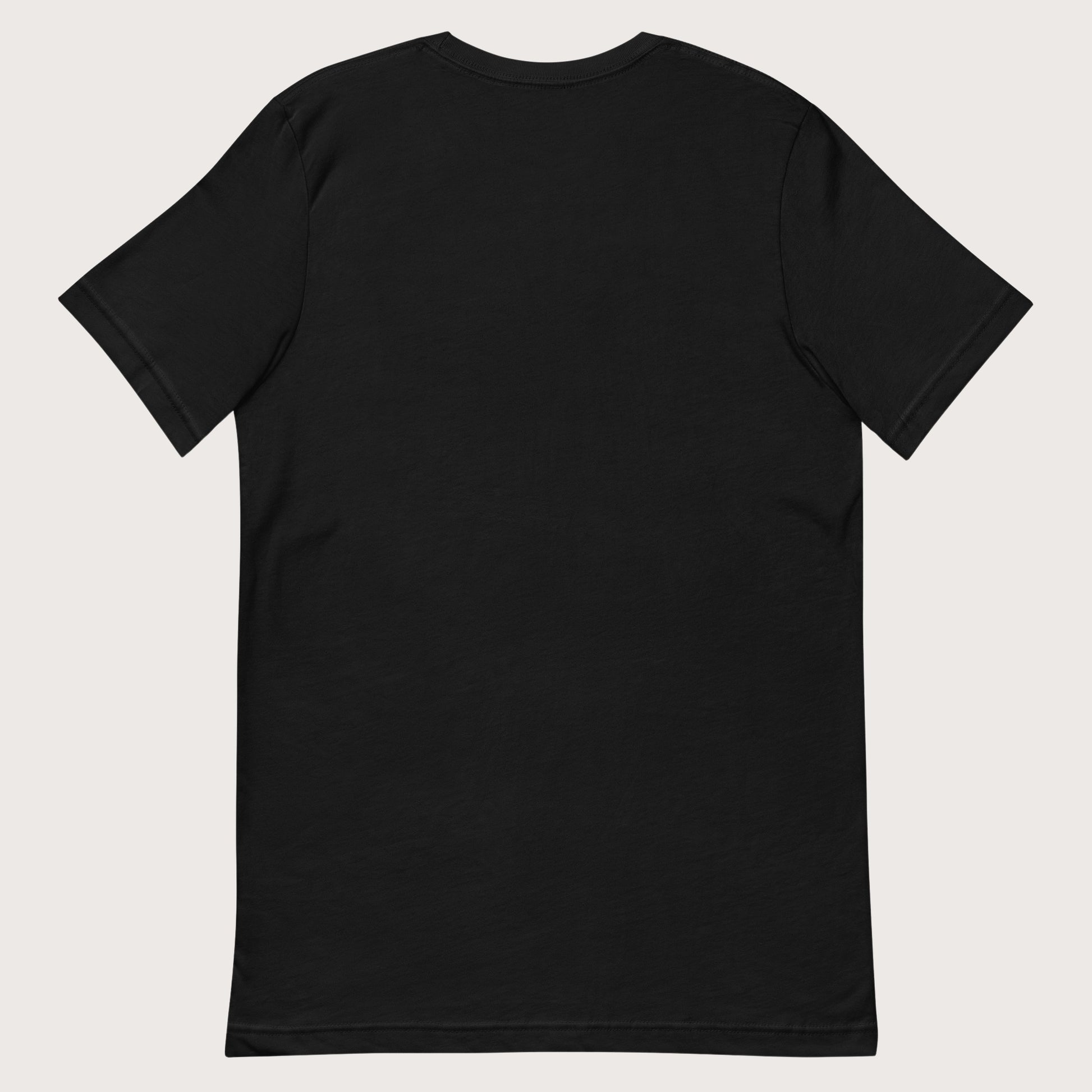 Black t-shirt on a light gray background