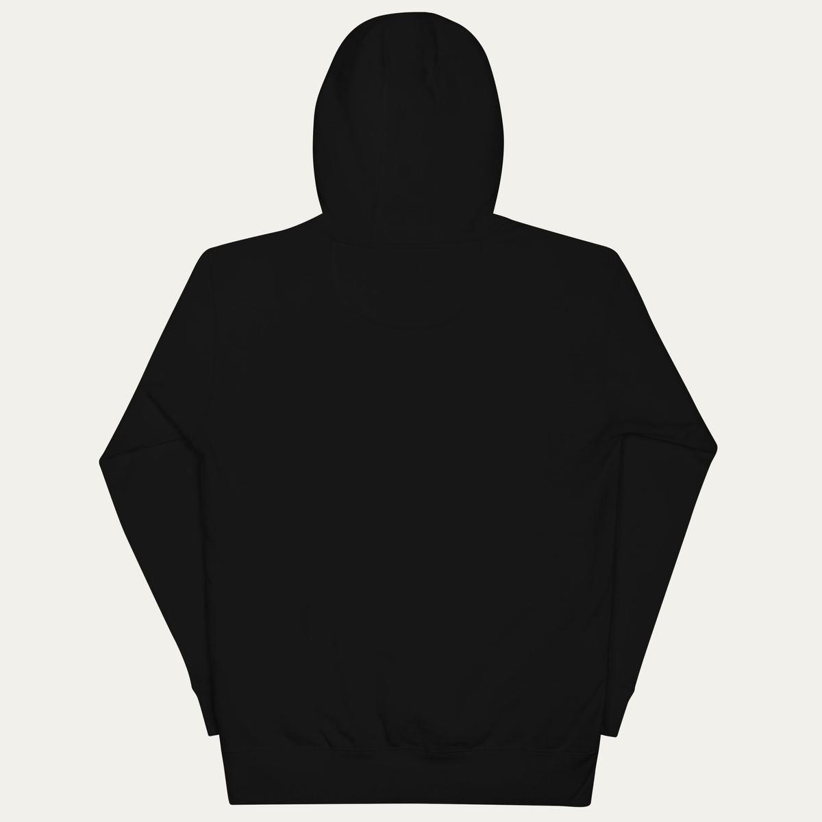Black hoodie with white text on a white background