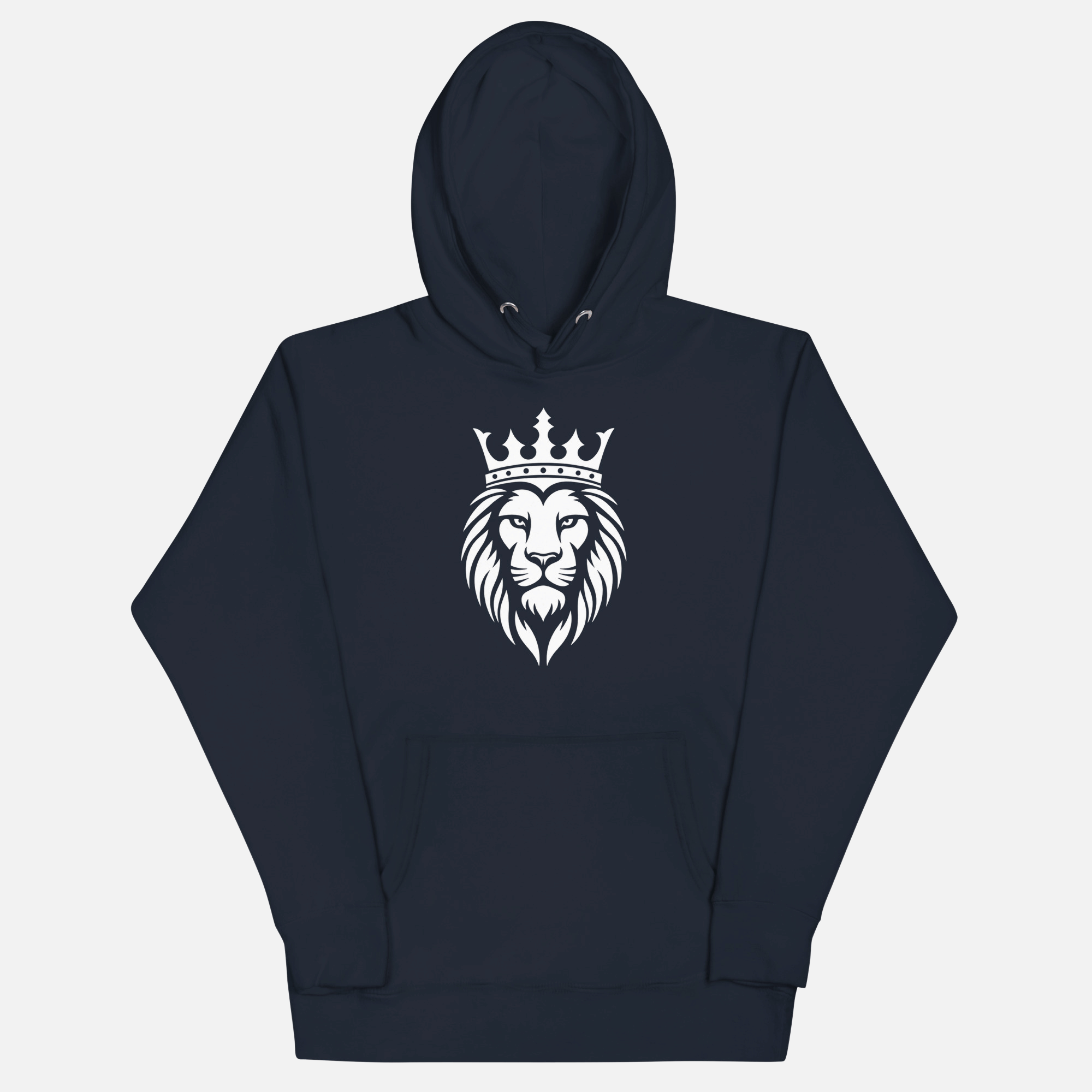 Navy blue hoodie with car design and text on a white background