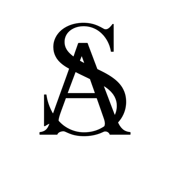 Black monogram on a white background
