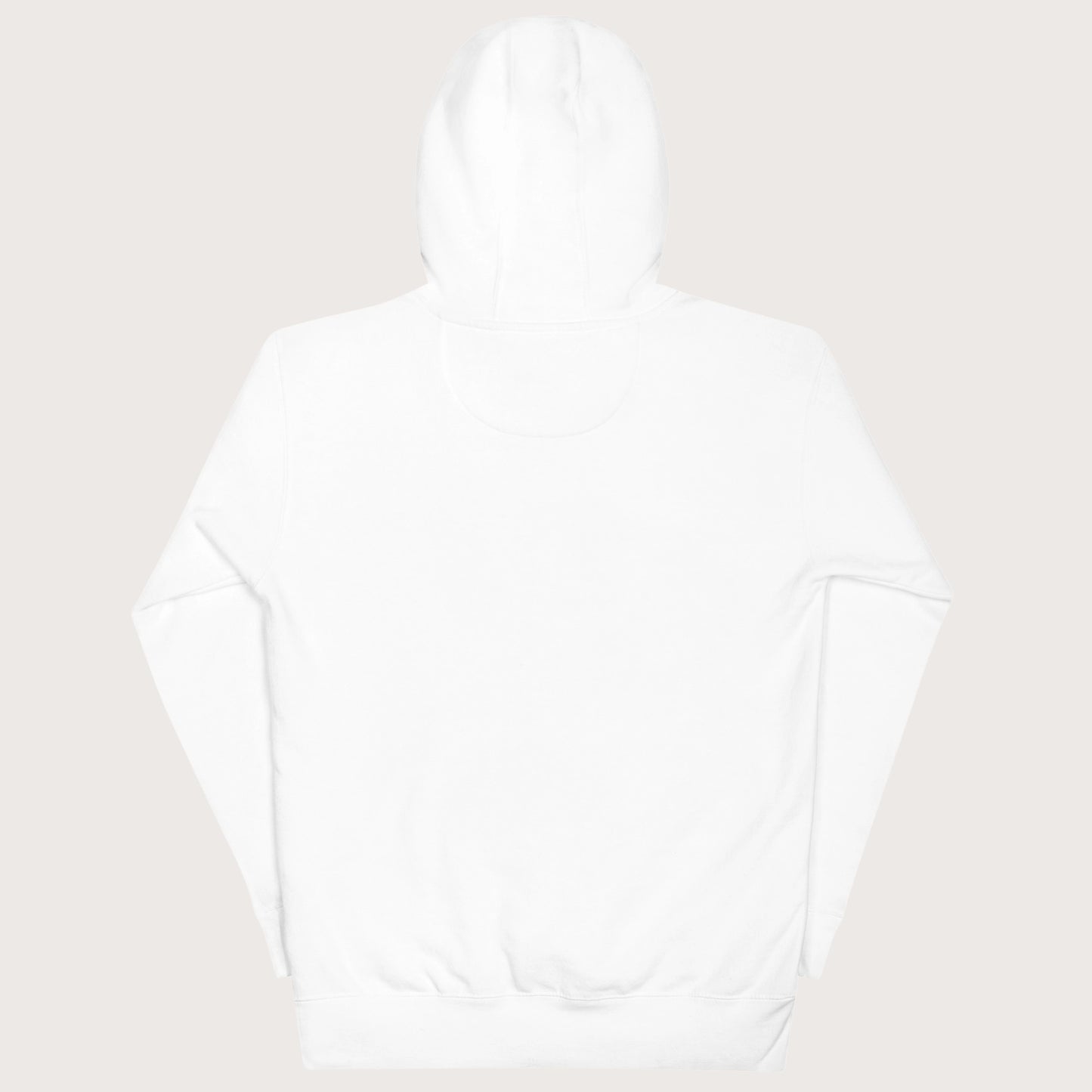 White hoodie on a mannequin against a white background