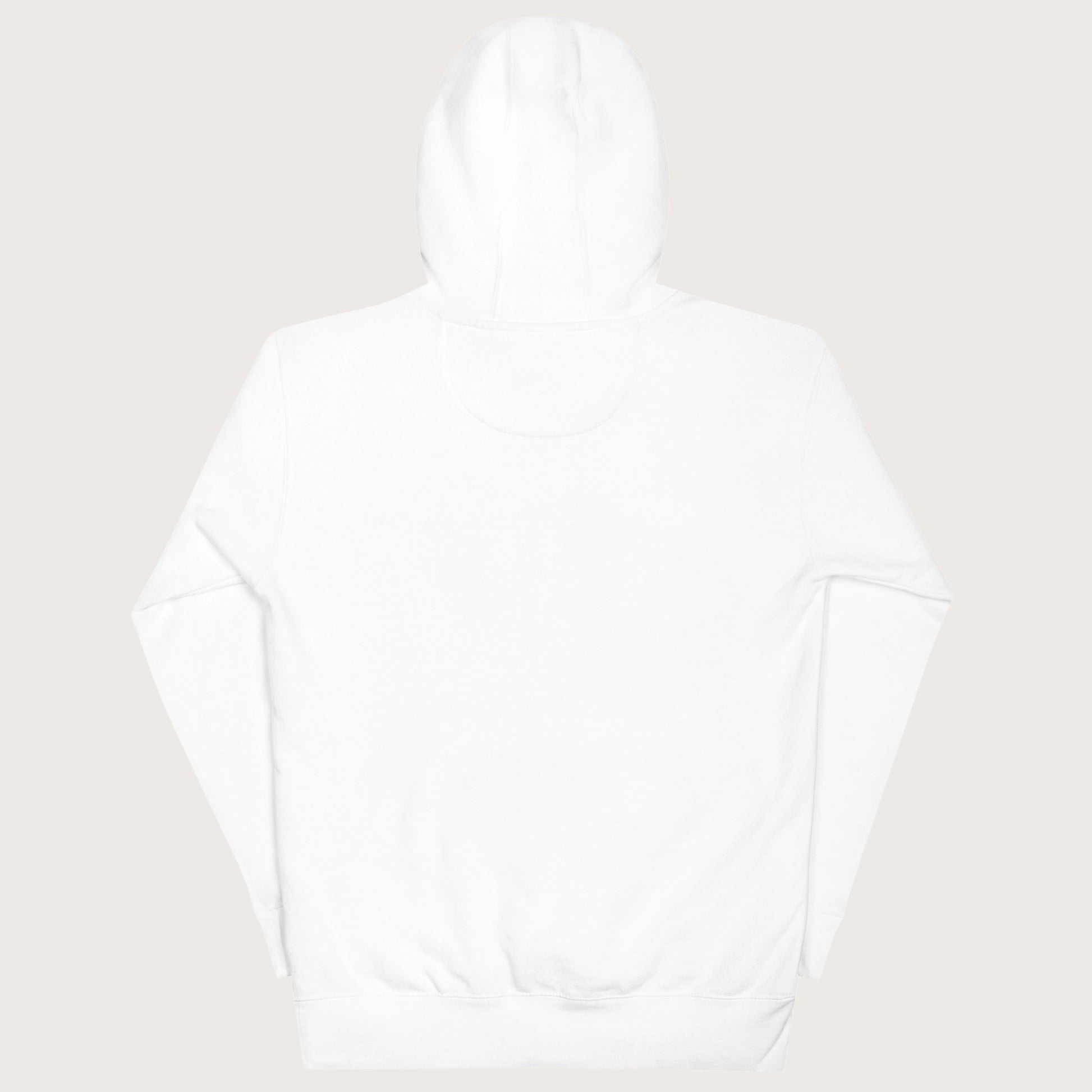 White hoodie on a mannequin against a white background
